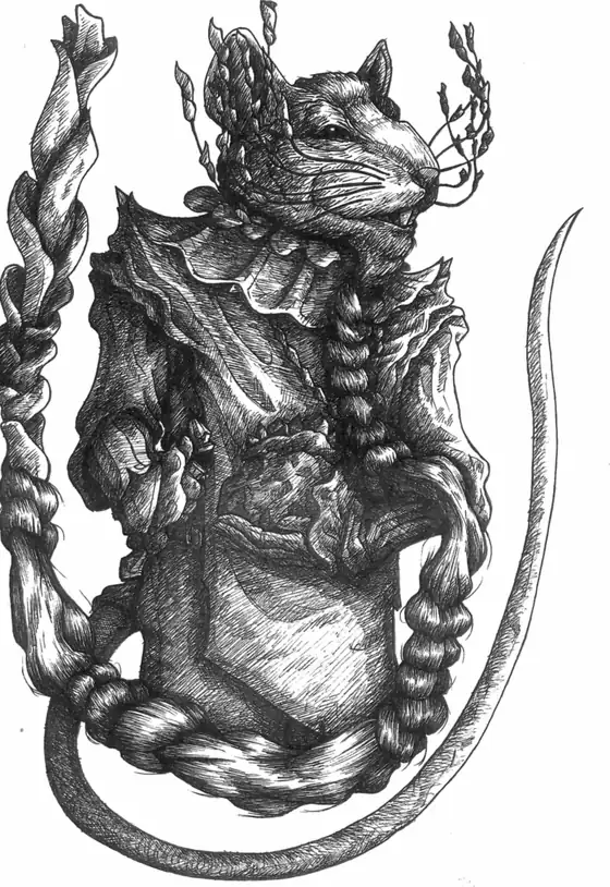 Retrato a plumilla de un rathak con trenzas y capa